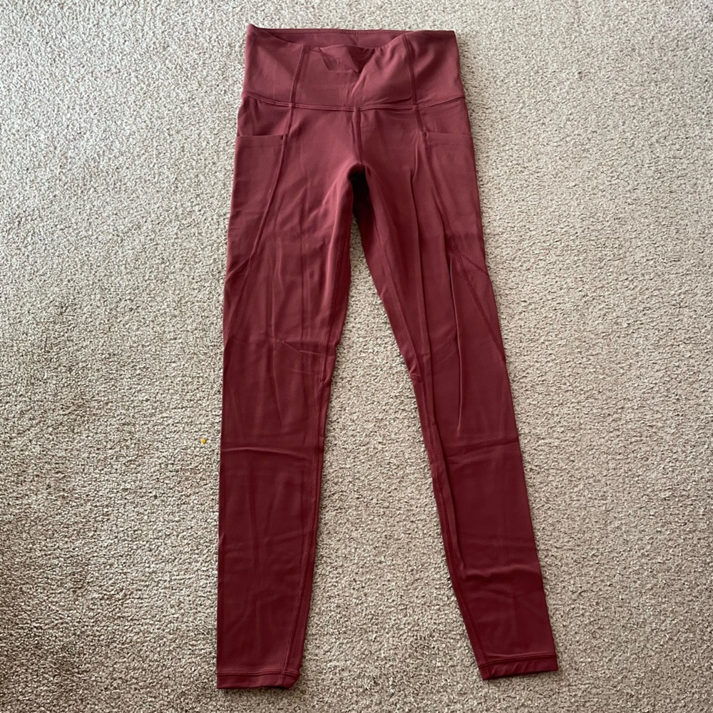 Athleta Leggings stash pocket tights rust pink brown full length size XS